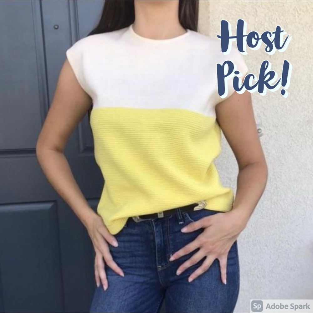 Vintage 1960's Mod Sleeveless Wool Top, Cream & Yellow